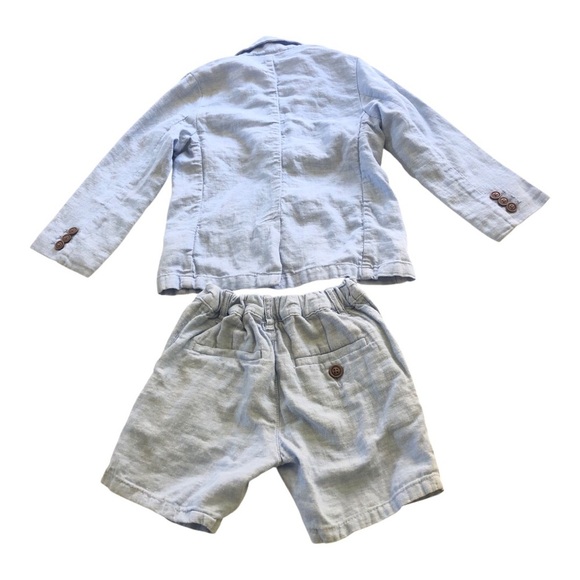 Next Light Blue Little Boys Linen Blend Blazer and Shorts Size 3-4yrs - Picture 4 of 16
